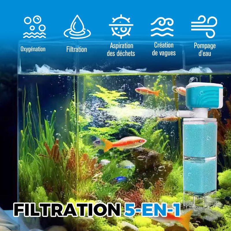 AquaFlow 5-i-1 - Kristallklart vatten &amp; automatisk rengöring för akvariet