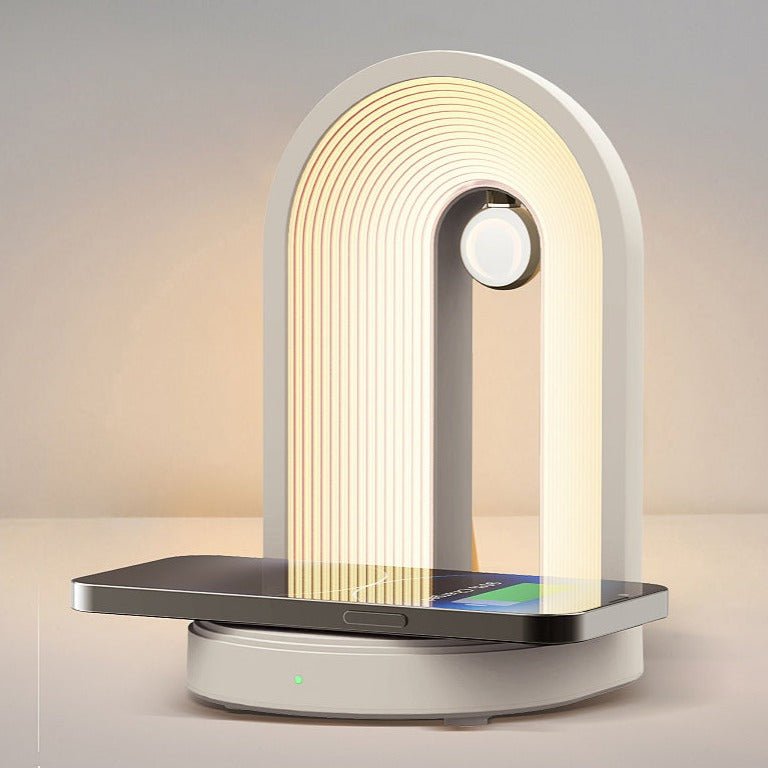 Arc Bordslampa med Trådlös Laddare &amp; Bluetooth Högtalare