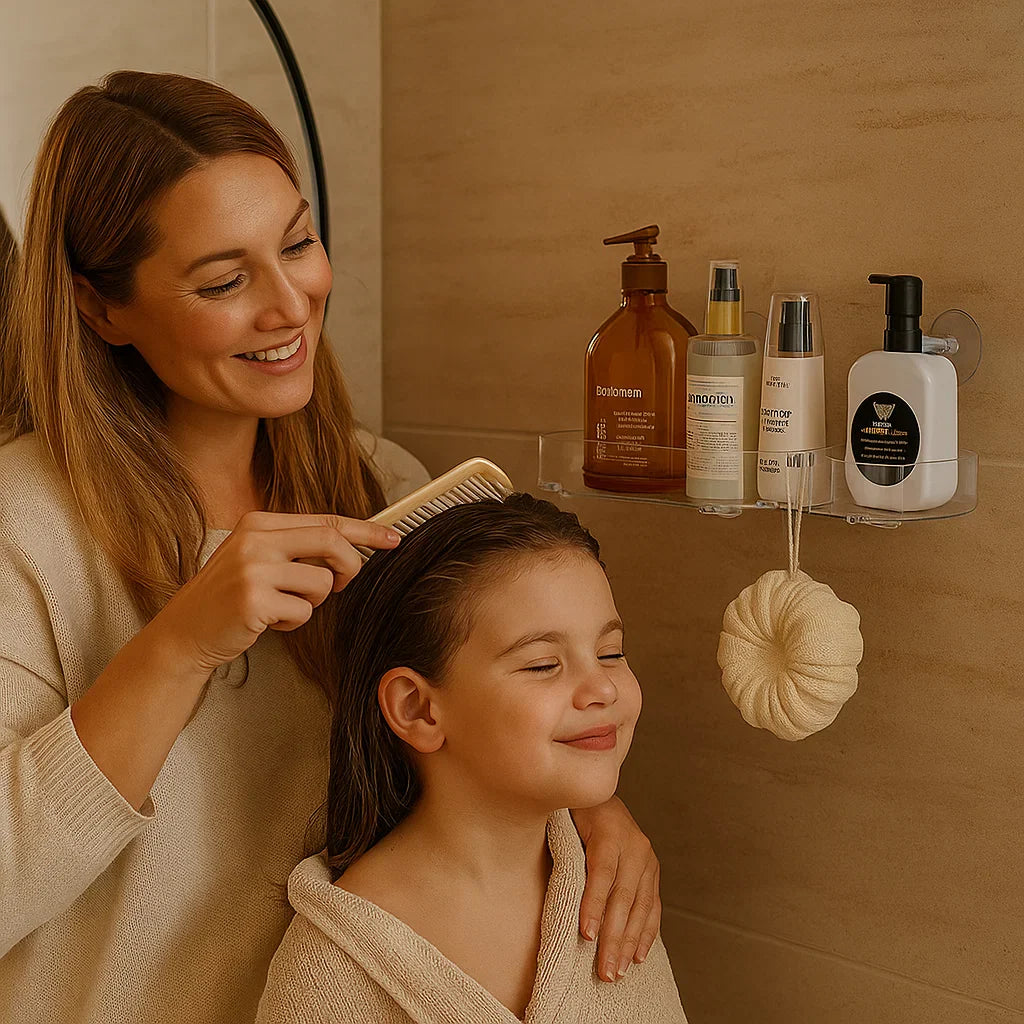 Fällbart badrums sugpropp hylla