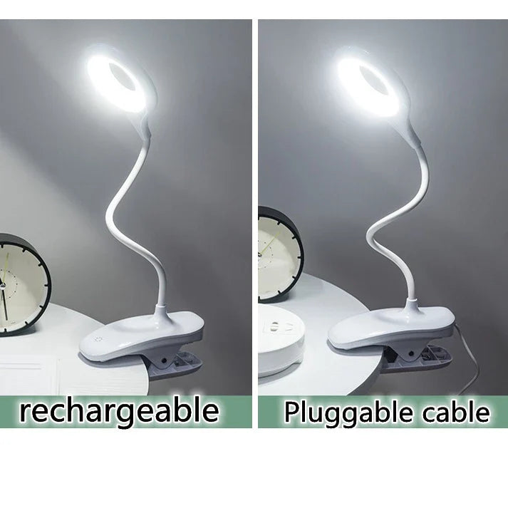 Uppladdningsbar LED-bordslampa med klipp – Justerbar skrivbordslampa för hemmakontor och studier