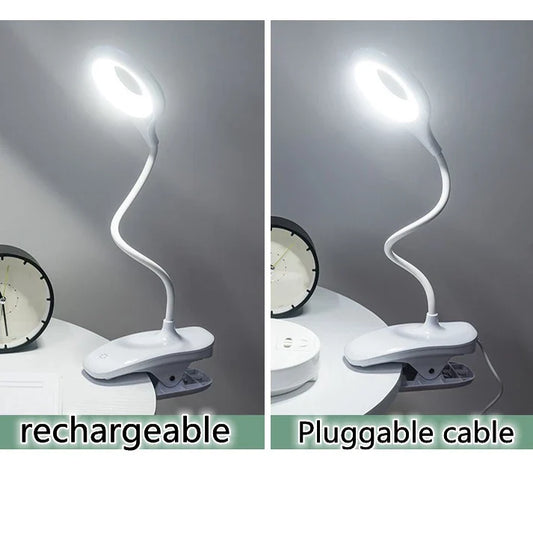 Uppladdningsbar LED-bordslampa med klipp – Justerbar skrivbordslampa för hemmakontor och studier