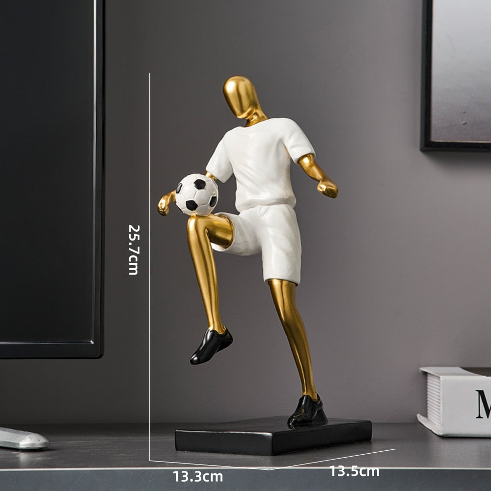 Abstract fotbollsspelare figur i unik heminredning och konstnärlighet