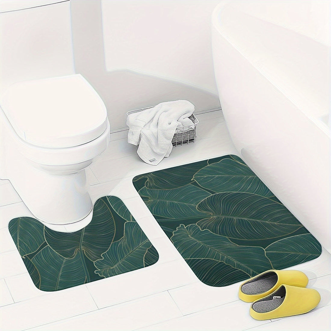 Tropical Leaf Badmatta Set | Mjuk Mikrofiber Absorberande | Halkfri | 2 Delar | Brick by Brick