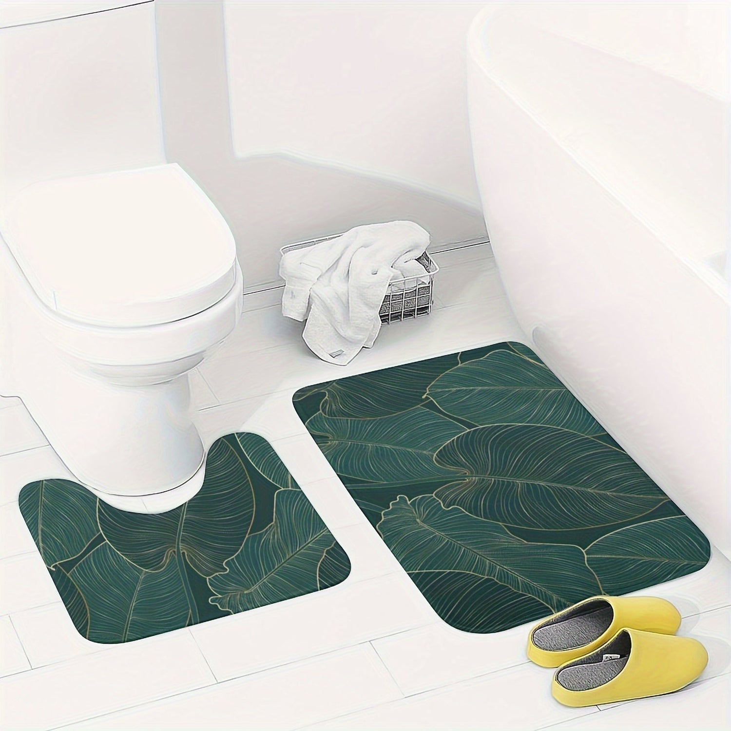 Tropical Leaf Badmatta Set | Mjuk Mikrofiber Absorberande | Halkfri | 2 Delar | Brick by Brick