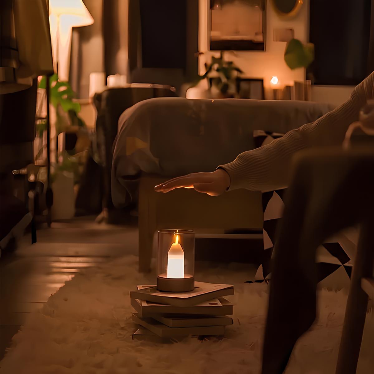 Laddningsbar ljusglöd - utan låga ambientljus med lugnande varm flämtande ljus