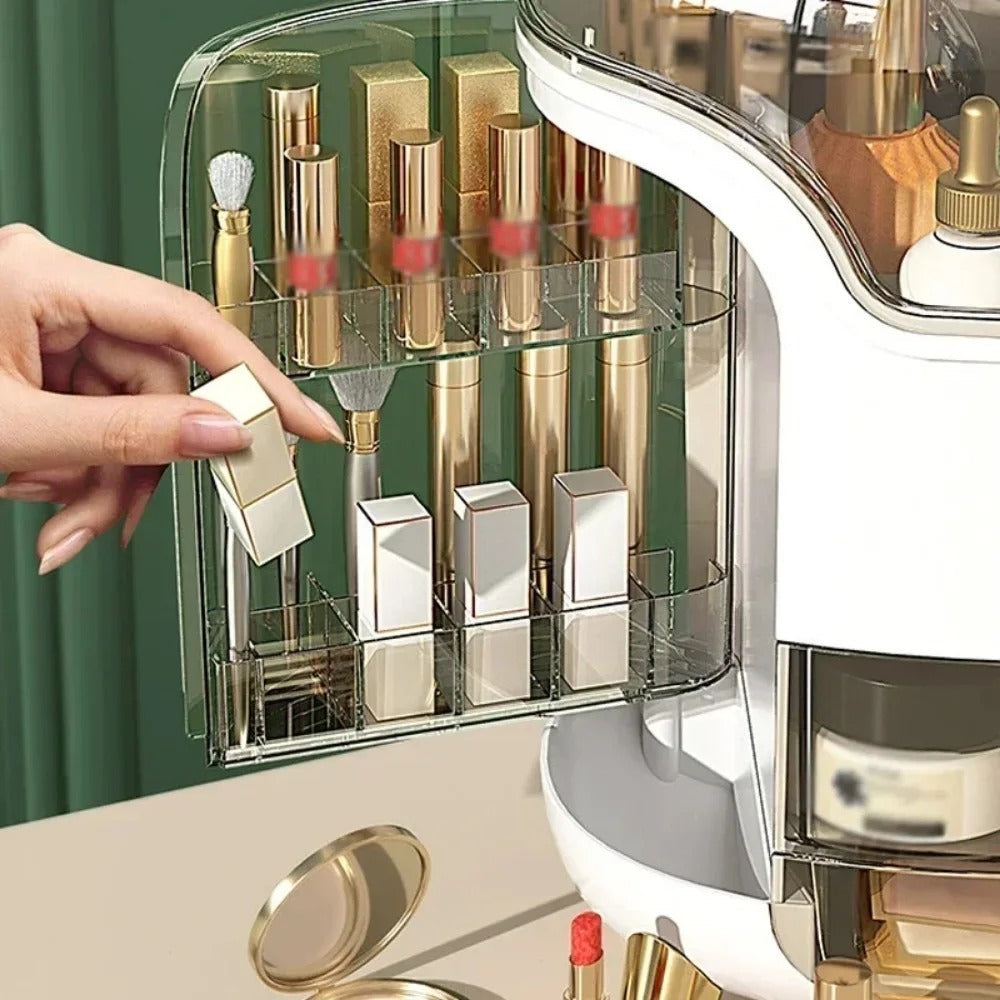 Transparent Desktop Makeup Organizer – Stort kapacitet dammavvisande smycke- och kosmetikaförvaringslåda