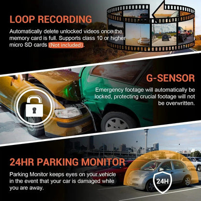 1080P WiFi Dubbelkamera Dash Cam – Främre &amp; Inuti Bilkamera med IR Nattvision &amp; Loopinspelning