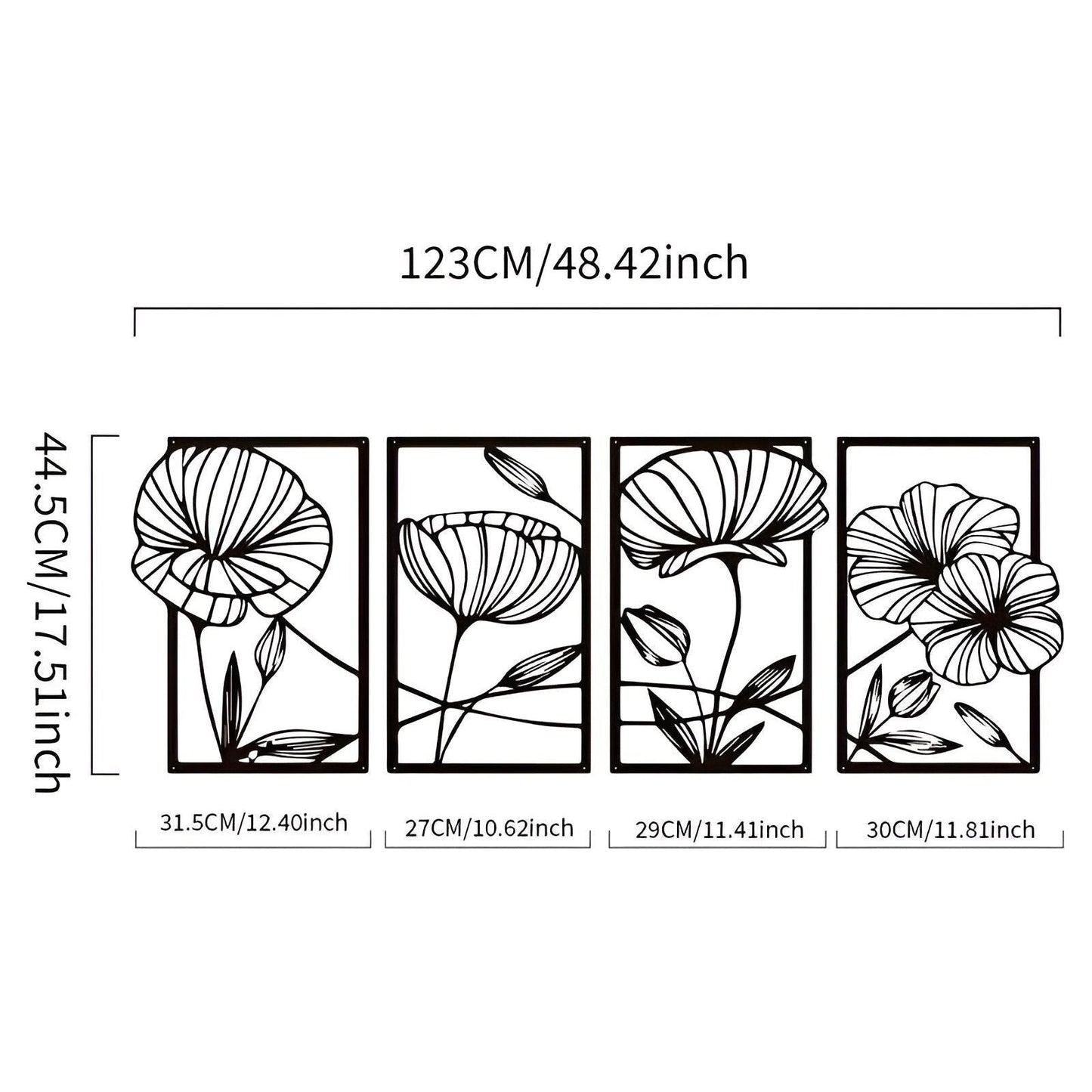 LotusCharm Decor - 4-delat blommor metall väggdekor