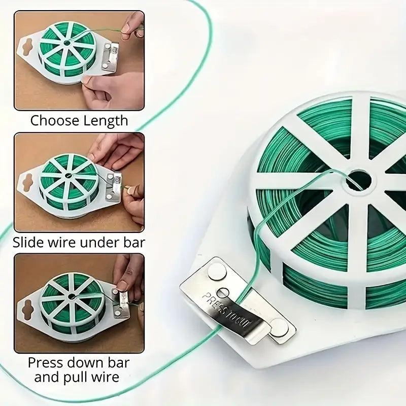 Carvallo Trädgårdstråd med integrerad klippare | 20 m planteringstråd | Återanvändbar och väderbeständig | För trädgård och hushåll