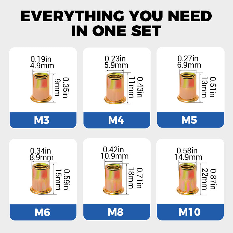 Carvallo - Platt huvud gängad mutter nitar mutter uppsättning