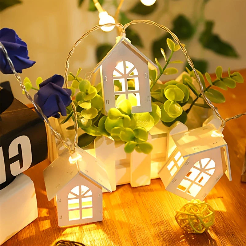 LED ljusslinga med mini-hus – Dekorativ julbelysning för inomhusbruk