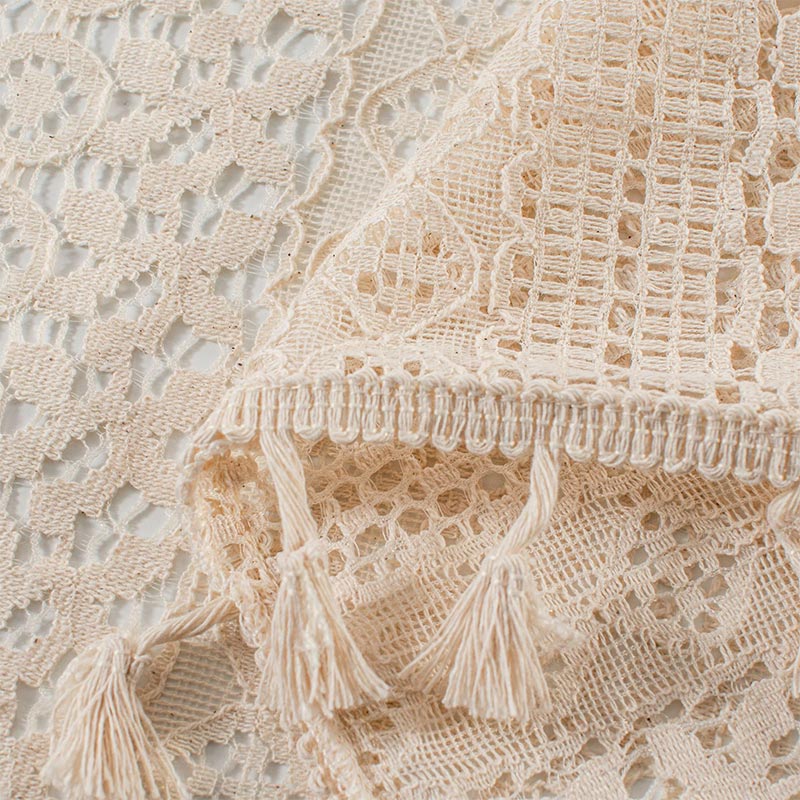 Lace Taseel Hollow-Out Tier Gardin i Bomulls Linne Material