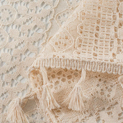 Lace Taseel Hollow-Out Tier Gardin i Bomulls Linne Material