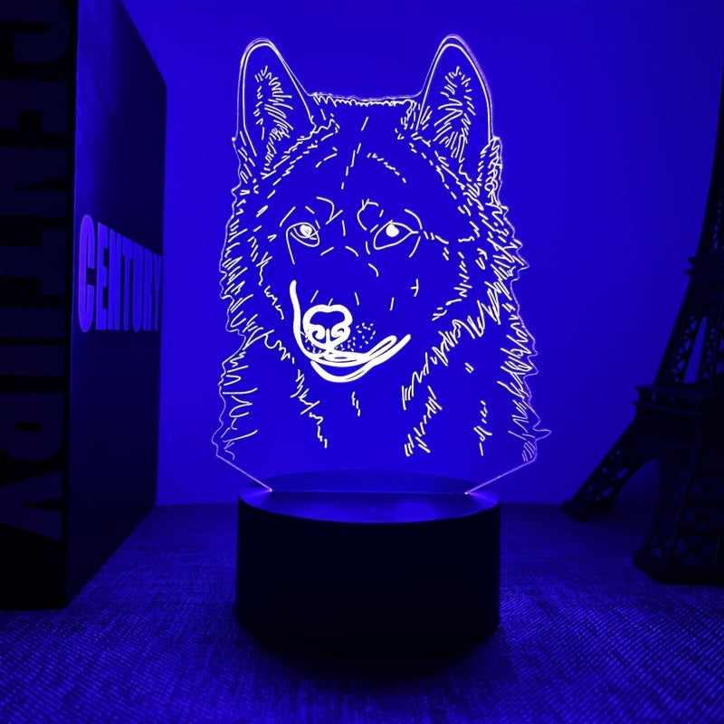 WolfLicht - 3D Nattlampa med Touchkontroll och Svart Bas