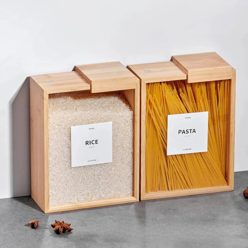 Glidande Bambu Trä Pasta Korn Förvaringsbehållare
