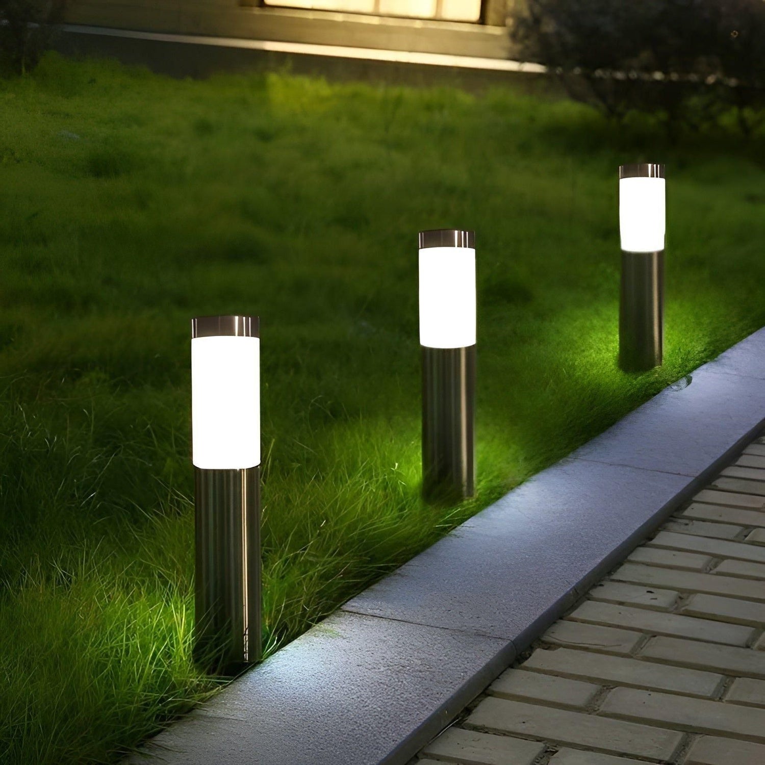 SteelPath Light - 2-delat set LED landskapsbelysning cylindrisk rostfritt stål trädgårdslampor