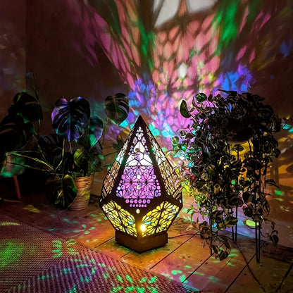 BohoGlow - Trä Bordprojektorlampa med USB-Laddning och Färgade LED-lampor