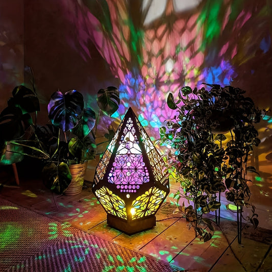 BohoGlow - Trä Bordprojektorlampa med USB-Laddning och Färgade LED-lampor