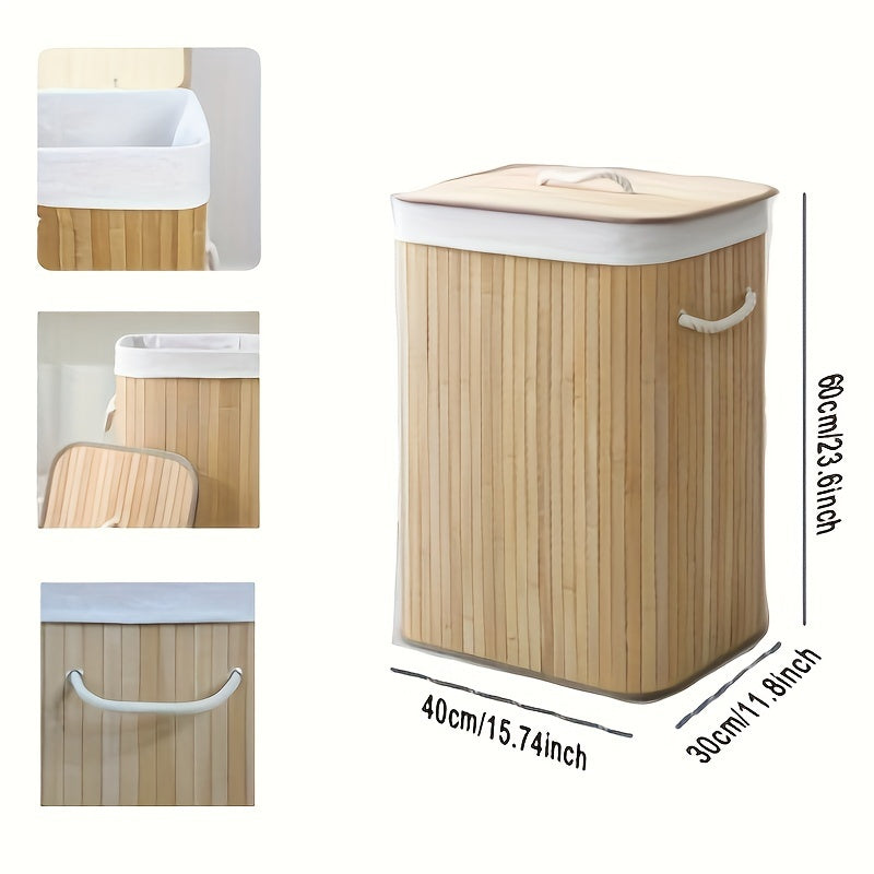 Bamboo Tvättkorg med Lock och Handtag – Naturligt Platsbesparande Förvaring