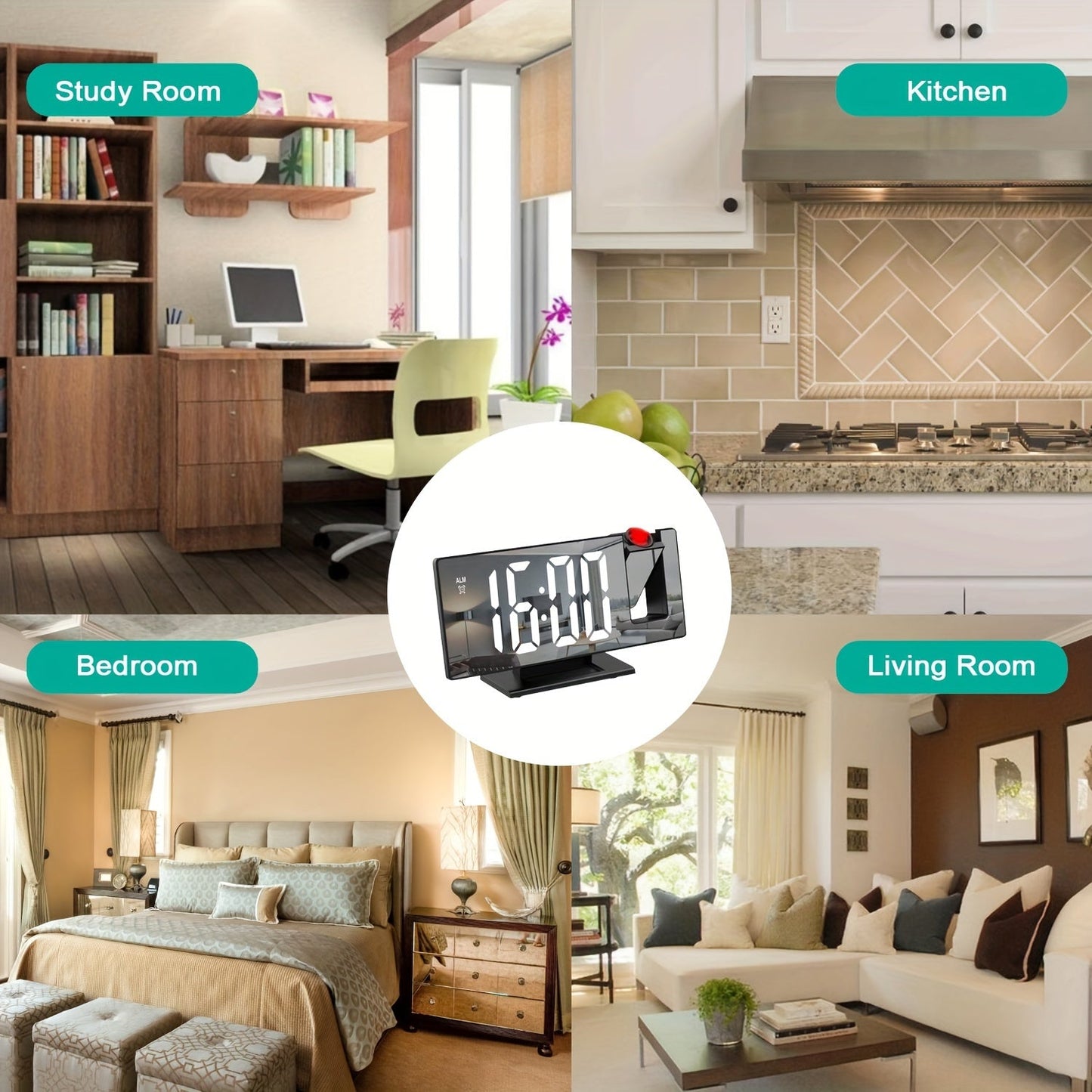 LED-projektionsväckarklocka med 180° justerbar projektion – Klar display och snooze-funktion för sovrum eller kontor