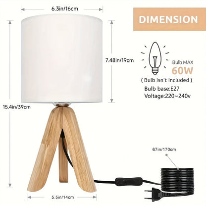 Driepootslampa - H wooden bordslampa med linne skärm, 220V-240V, europeisk kontakt