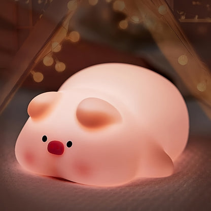 PiggyGlow - Söt Silikon Nattlampa, USB Uppladdningsbar, Perfekt Present