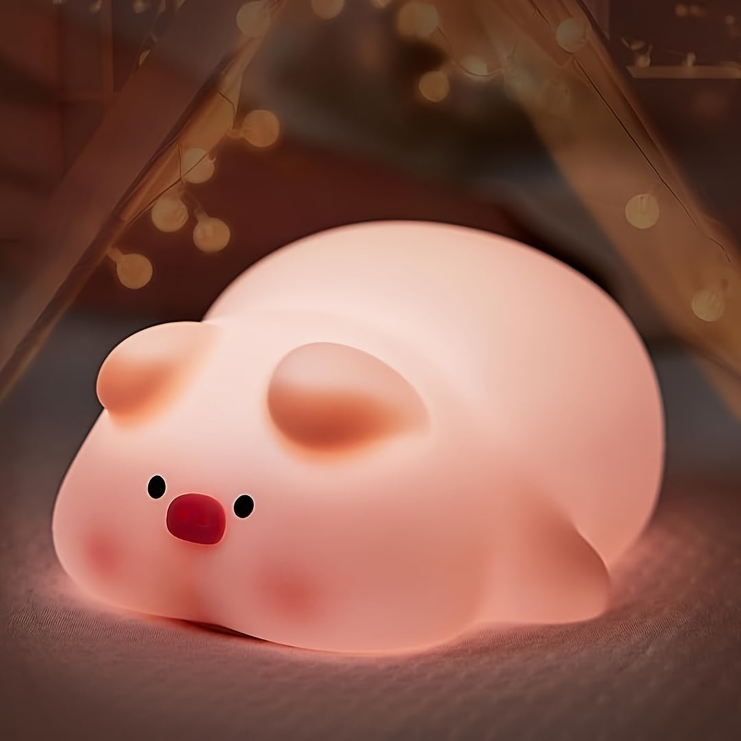PiggyGlow - Söt Silikon Nattlampa, USB Uppladdningsbar, Perfekt Present