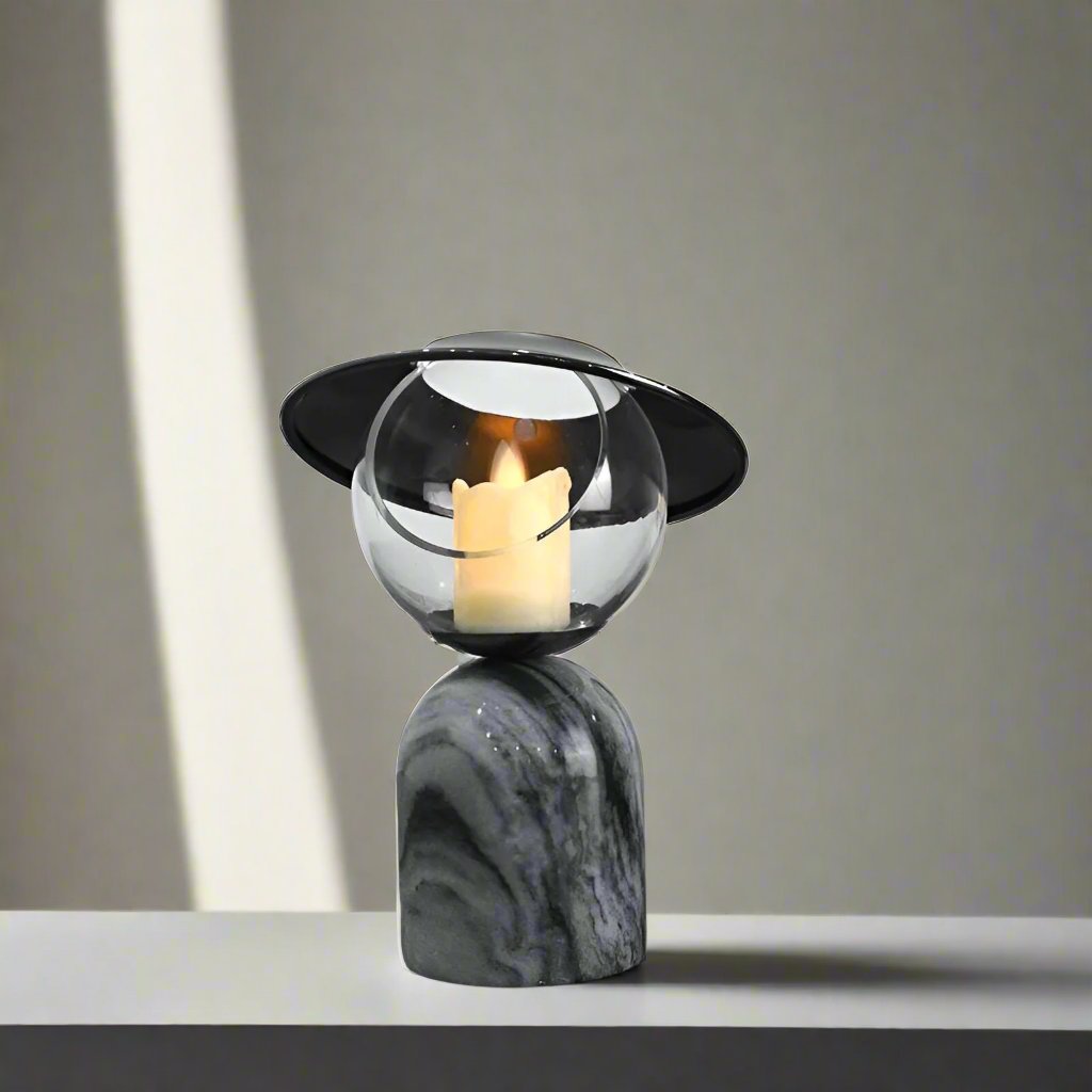 Svart marmor effekt ljusstake med vaxsmältare