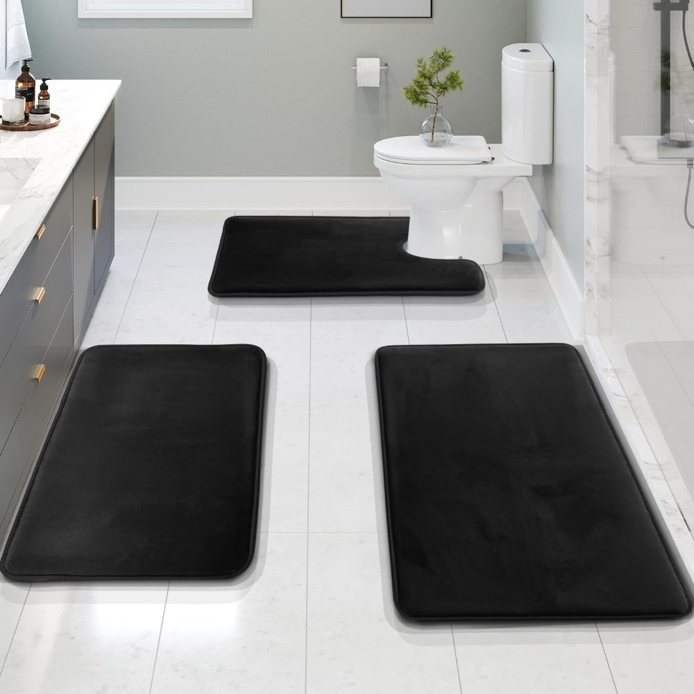 Ultra Soft Velvet Memory Foam Badmattsätt – 3PCS Lyxiga Badrumsmattor