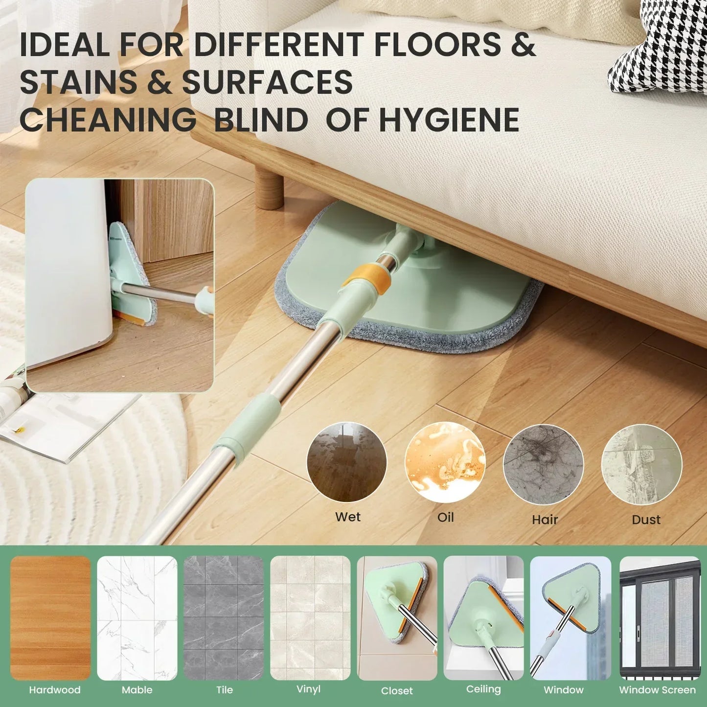 Carvallo-Set TwistClean Pro | 360° Rotation & Smutsavskiljning | Mikrofiber | Händer-fria rengöringssystem