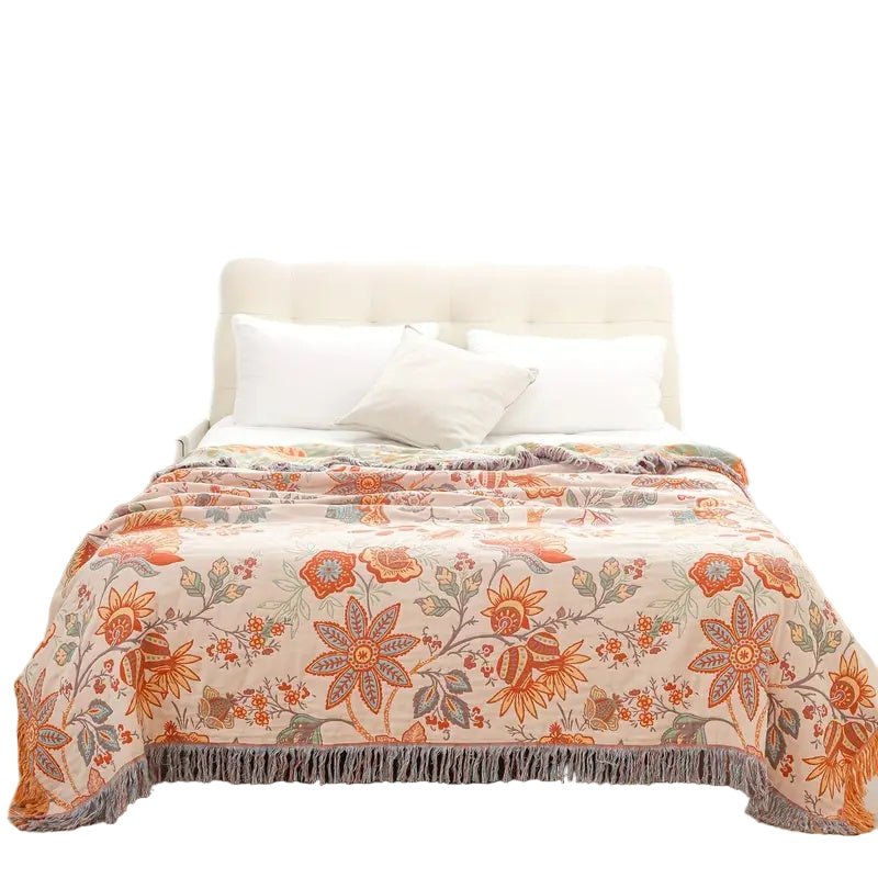 Boho-Chic – Bomull-vardagsrum-filt med blommig Boho-mönster