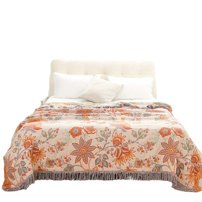 Boho-Chic – Bomull-vardagsrum-filt med blommig Boho-mönster