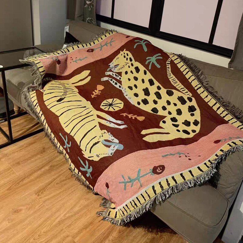 Boho Stil Stickad Filt för Mysig Heminredning