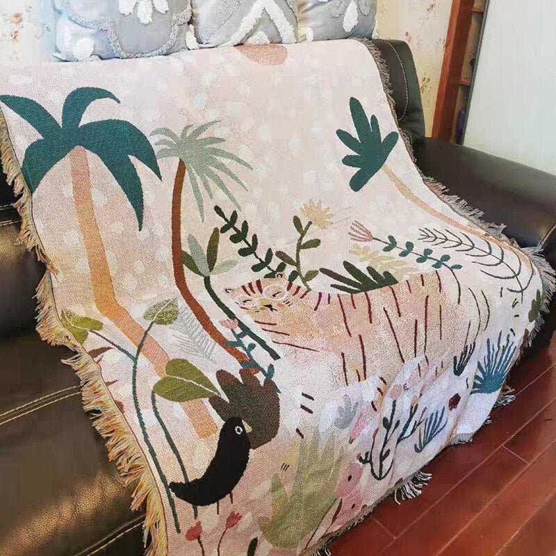 Boho Stil Stickad Filt för Mysig Heminredning