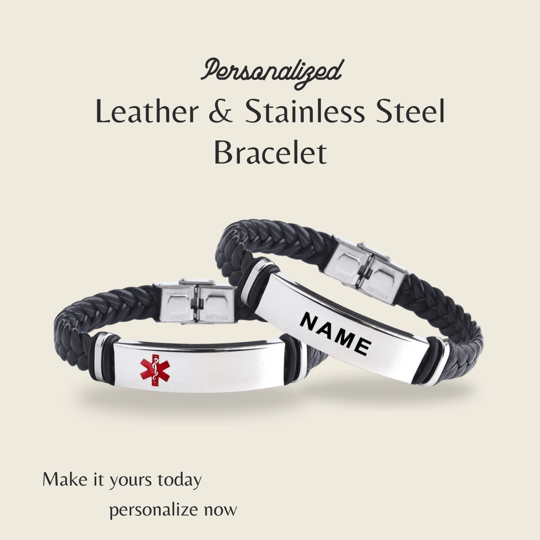 BRAVION – Personligt läder- och rostfritt stål ID-armband