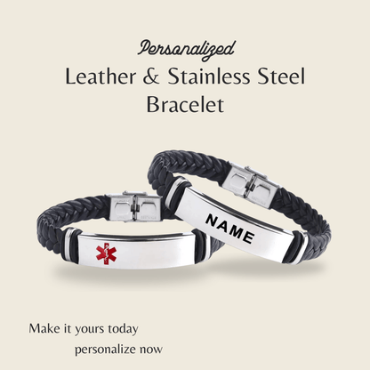 BRAVION – Personligt läder- och rostfritt stål ID-armband