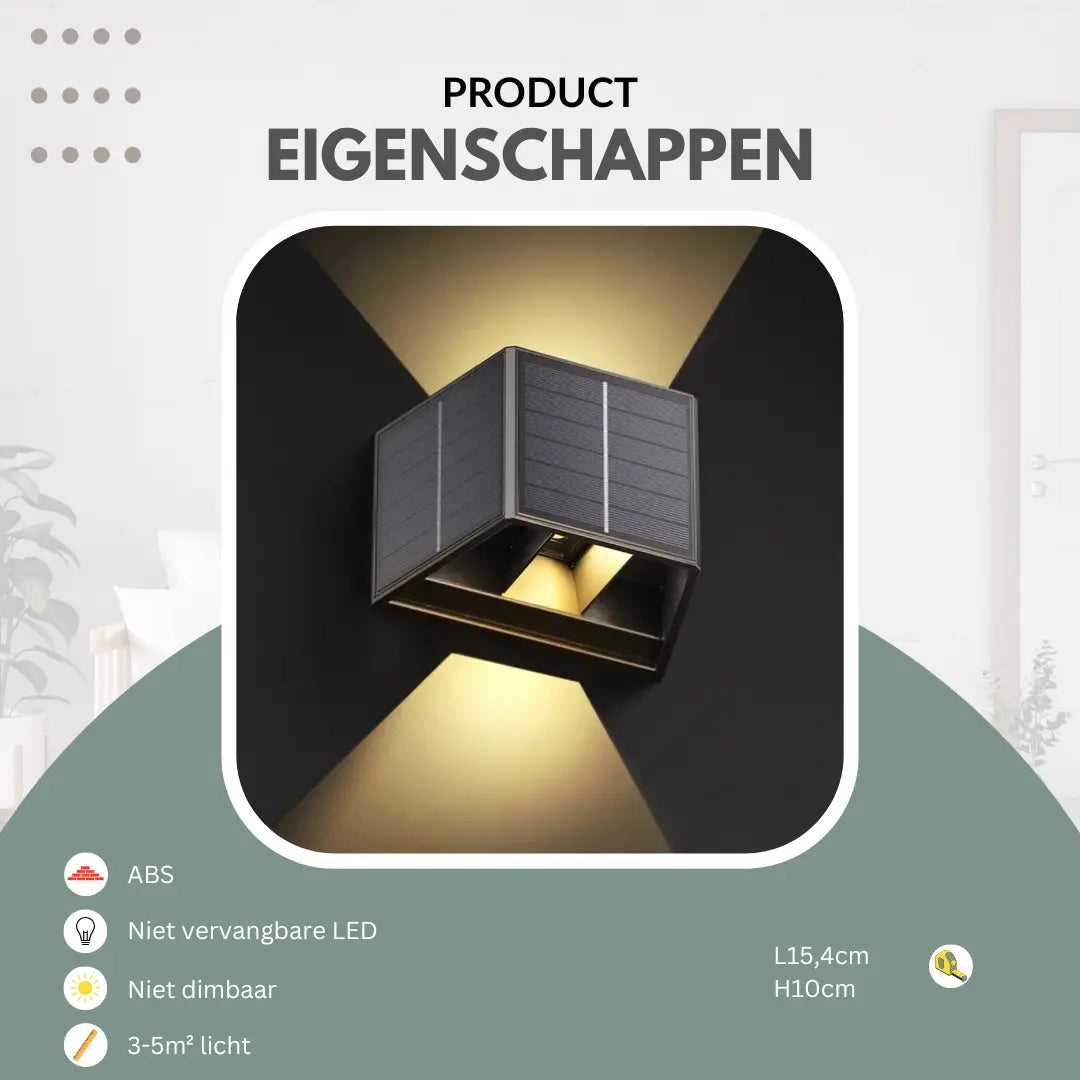 Carvallo Solar Vägglampa Utomhus | 3 Solarpaneler | Varmvit LED-belysning | IP65 Väderbeständig