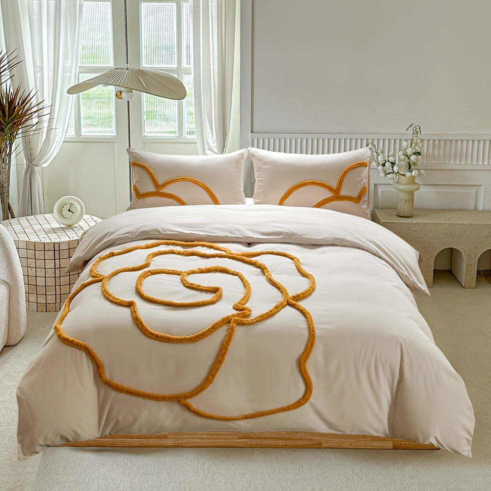 Tufted Sängkläder Set – Sängöverkast och Kuddeöverdrag med Stort Blommönster