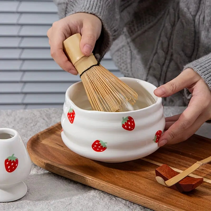 Matcha Set med jordgubbsskål – Traditionellt tillbehör för Matcha Latte