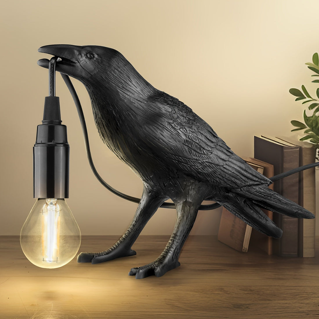 RavenLicht - Svart Korp Bordslampa, USB Driven, Harmlampa för Vardagsrum och Sovrum