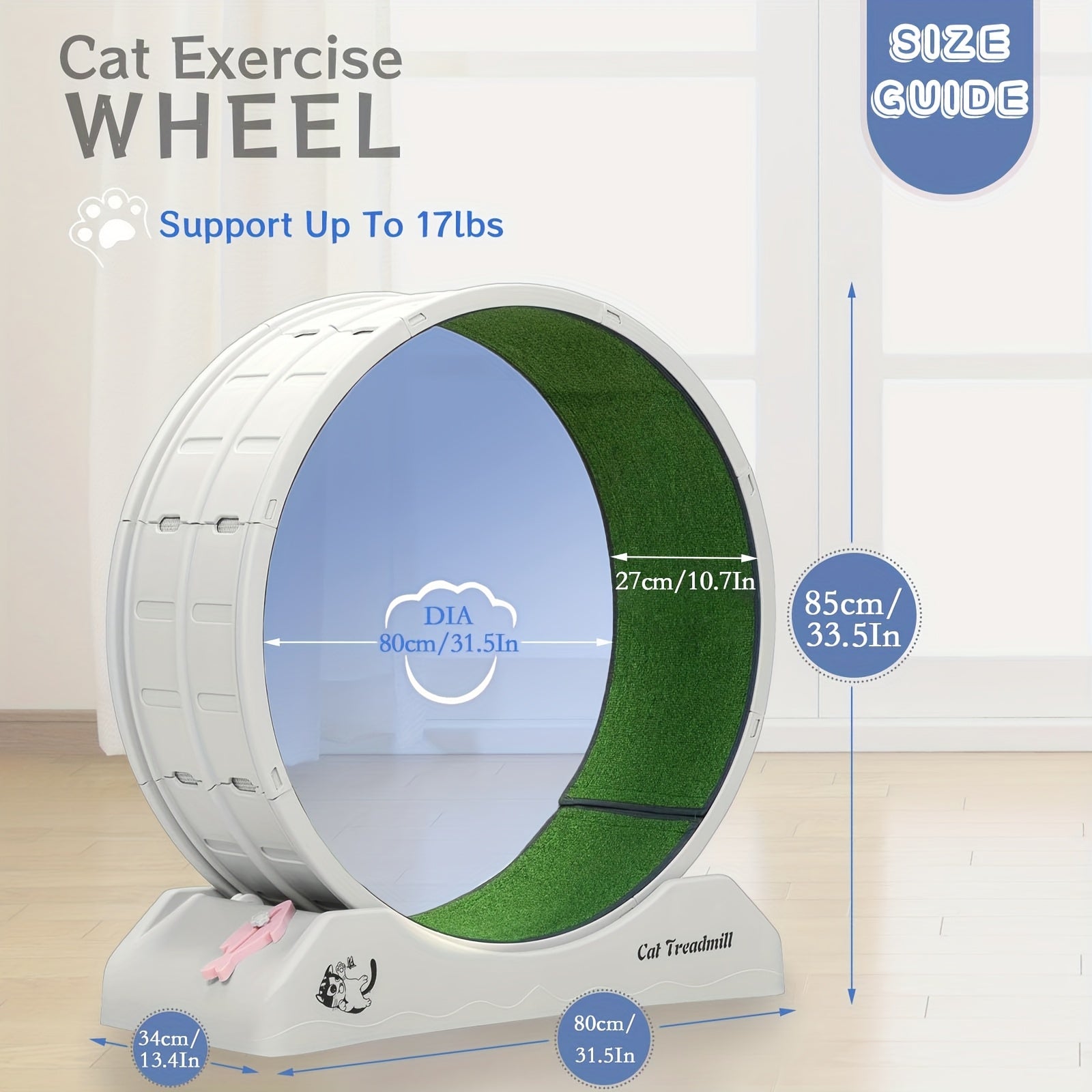 Inomhus kattträningshjul med mattbeklätt löpband, kattlöpande hjul för längre livslängd, plastkatt-hjul för fitness vikter