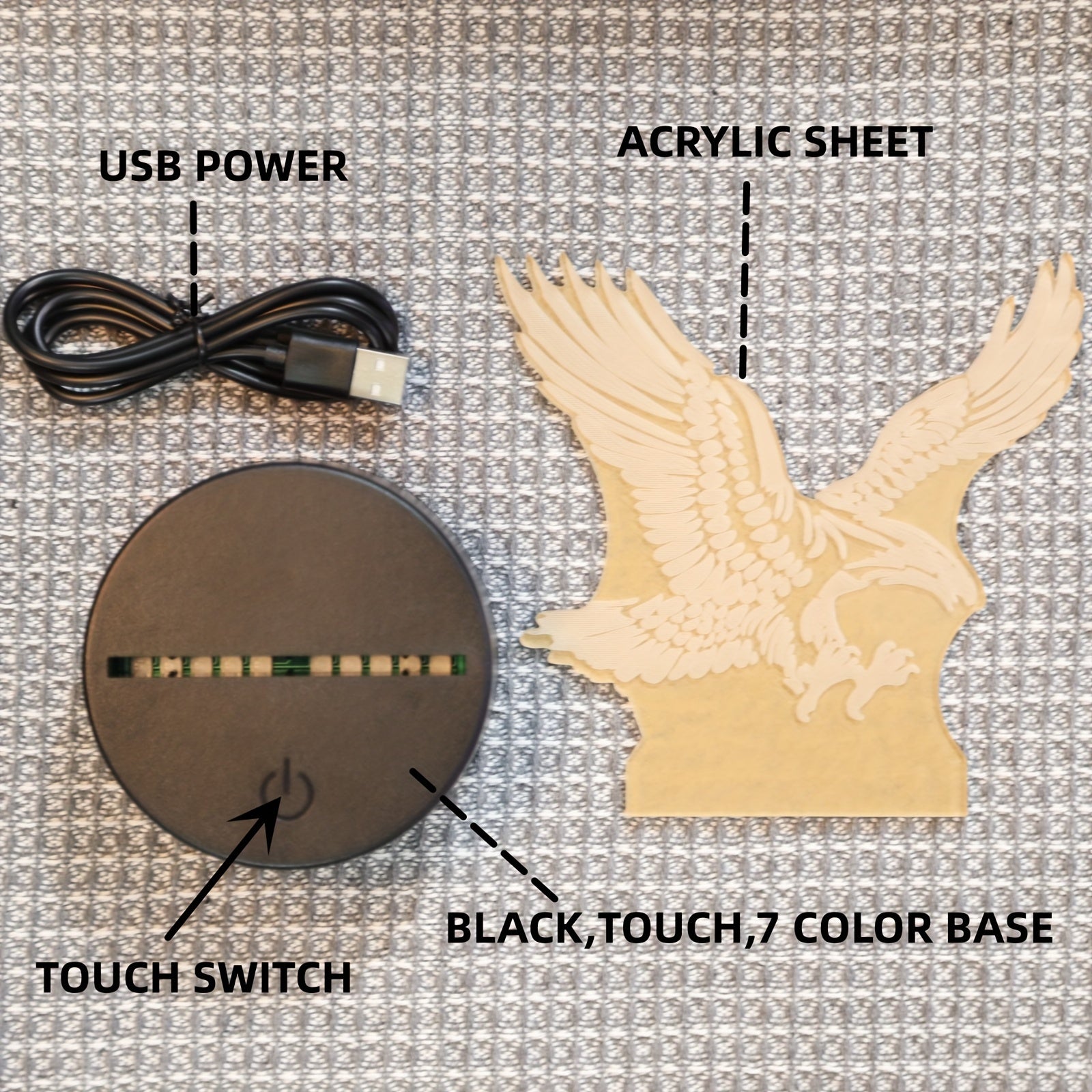 EagleLight - 3D LED Nattlampa med Touchkontroll, 7 Färger USB Bordslampa