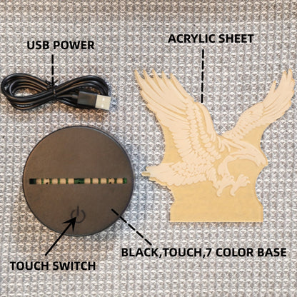 EagleLight - 3D LED Nattlampa med Touchkontroll, 7 Färger USB Bordslampa