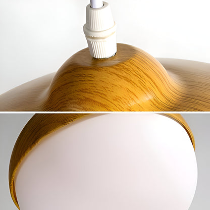 Pendellampa med glas- och trädetaljer – Dekorativ ekollonform i månstil