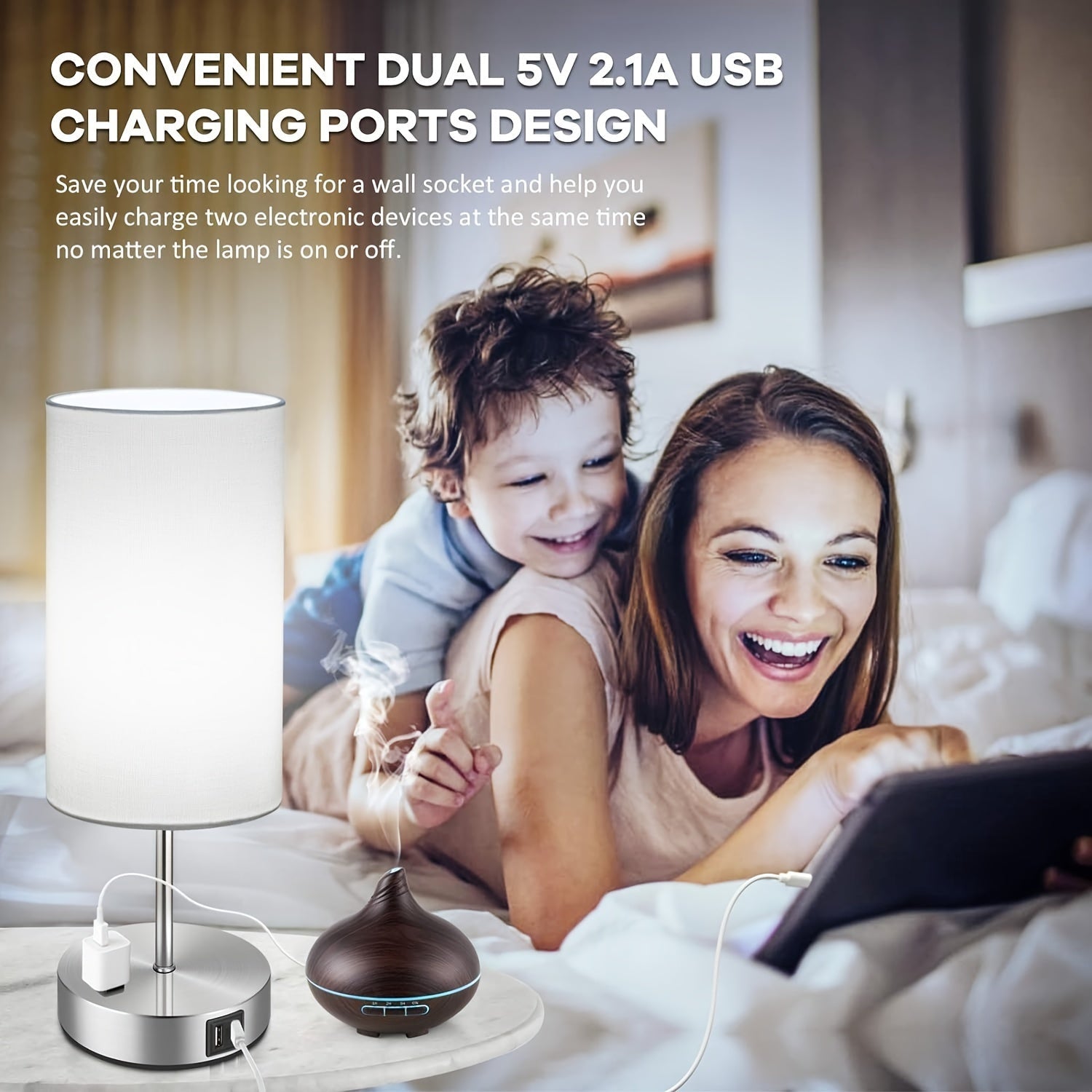 Lumora Sängbord Laddningslampa – Touch Control LED Nattduksbordslampa med USB-port