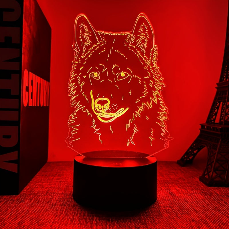 WolfLicht - 3D Nattlampa med Touchkontroll och Svart Bas