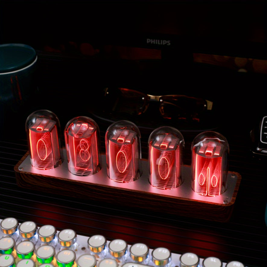 ClocTeck Nixie Tube Klocka - Retro Digital Skrivbordsklocka, Stöder Wi-Fi Tidskalibrering (Valnötsträ)