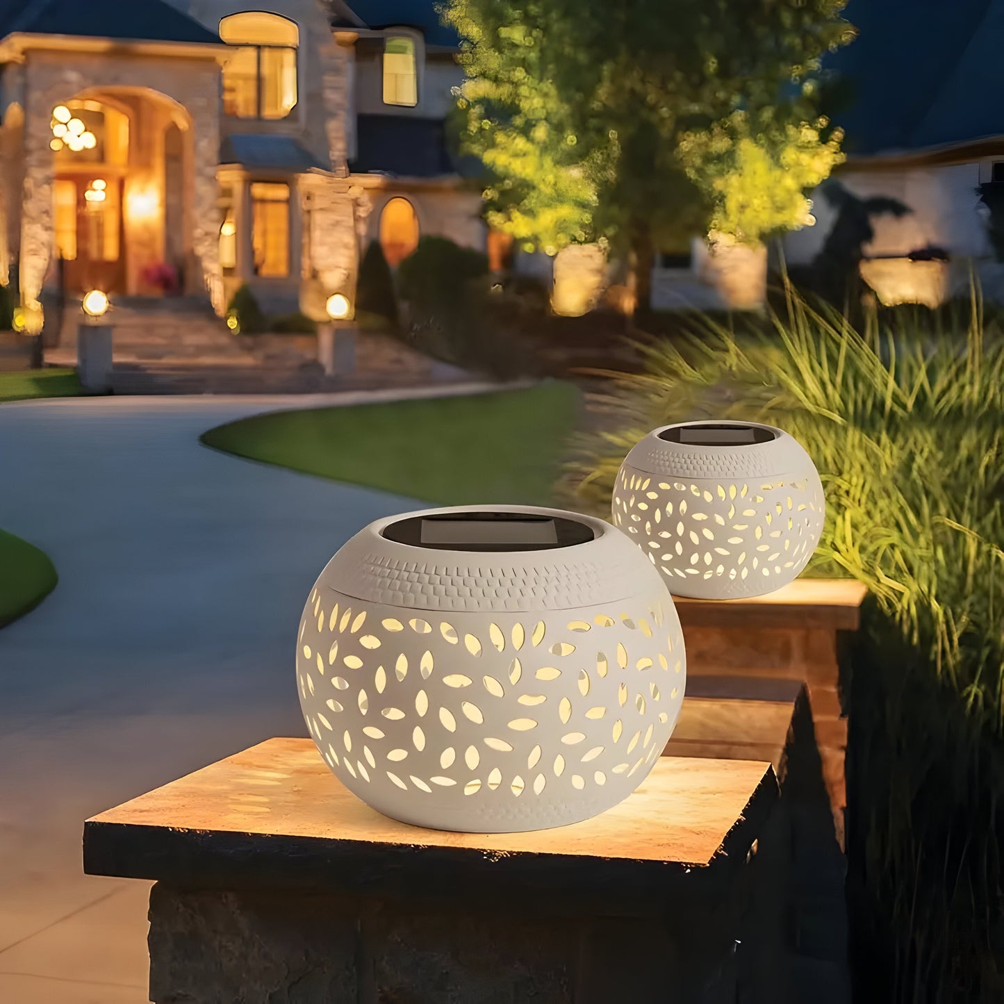 Carvallo Solartischlampen 2-pack | Trådlös & Väderbeständig | Utskuret Design | Varmvitt Ljus