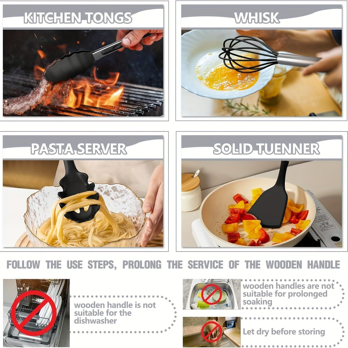 Siliconkökredskapset med trähandtag