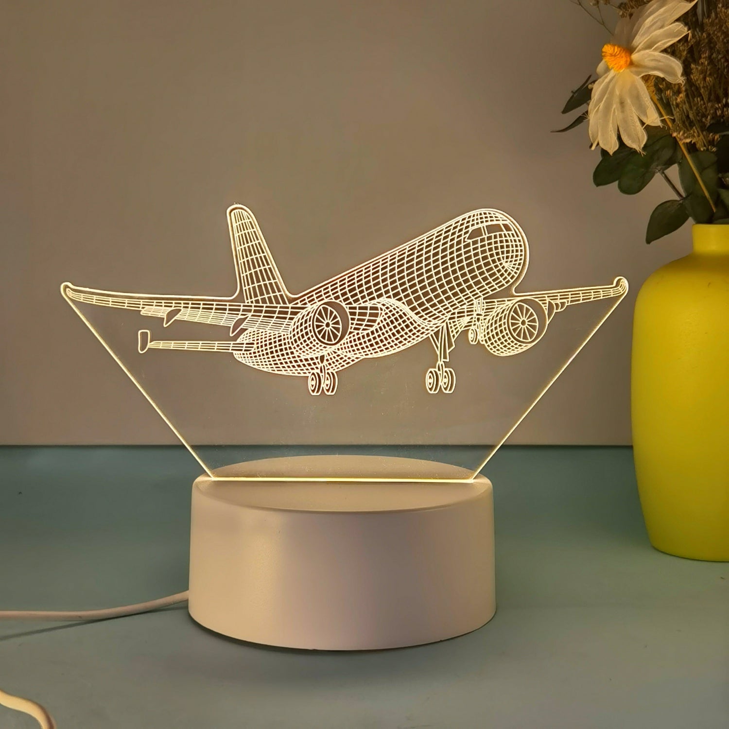 SkyGlow - 3D Flygplansakrylnattlampa med USB, LED Bordslampa